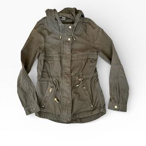 H&M Divided Olive Green Utility Jacket Size 2 / XS Hooded Anorak